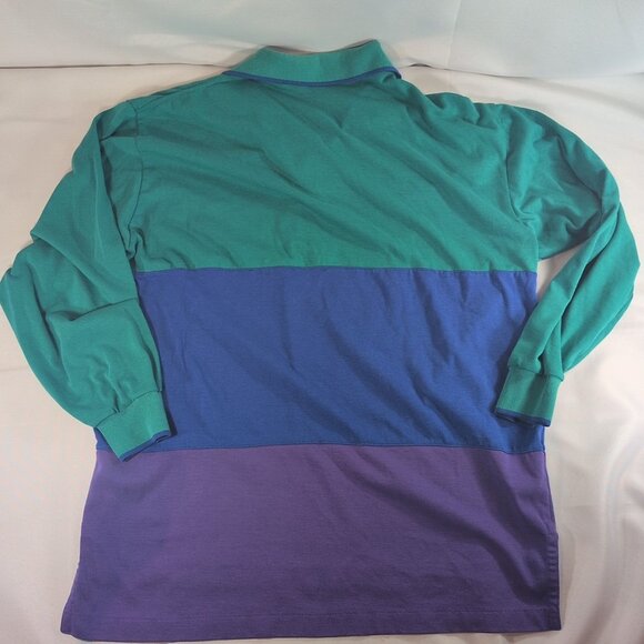 Sears Vintage 90s Green Blue Purple Striped Collared Long Sleeve Button M Medium - Picture 14 of 15